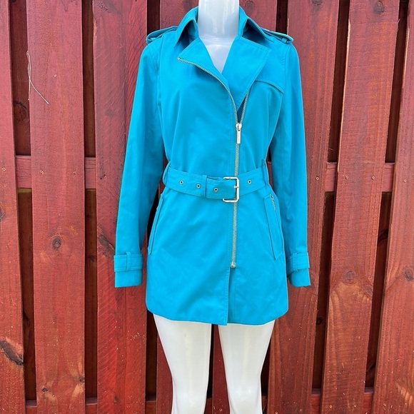 Michael Kors Blue Full Zip Belt Long Sleeve Trench Coat Size S - Picture 3 of 13